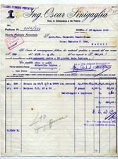 Fattura "ING. Oscar SINIGAGLIA" Roma 1912  Materiale ferroviario  -