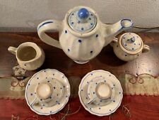 Antico servizio da tè the caffè in terraglia dipinta a pois su base crema