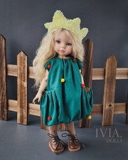 Paola Reina 13 pollici bambola vestito natalizio, abbigliamento Las Amigas, vestito verde