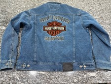 Giacca camionista denim vintage Y2K Harley Davidson scudo arancione XL