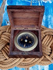 Bussola Vintage In Ottone In Scatola Di Mogano Basculante Funzionante 