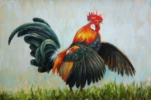 Dipinto gallo - , olio