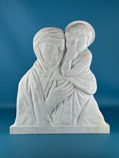 Statua Bassorilievo Da Muro In Marmo Bianco 55cm Placca Madonna Con Bambino
