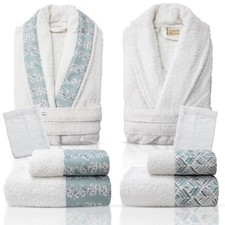 Completo bagno asciugamani accappatoi set uomo donna in spugna di cotone 7128
