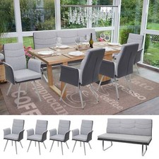 Set HWC-G54, panca + 4x sedia sala da pranzo con braccioli tessuto/ecopelle grigio 160cm