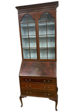 Libreria inglese bookcase in mogano con ribalta a scrittoio con dipinto Londra -