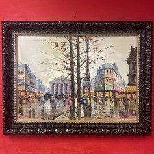 quadro dipinto a olio su tela paesaggio urbano con cornice stile antico vintage
