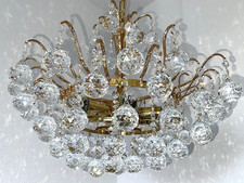 Lampadario Palwa in ottone dorato con cristallo sfaccettato