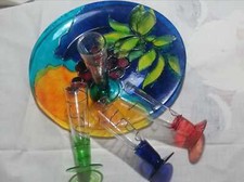 DECORATO Dipinto a mano Set PIATTO Vetro 4 Bicchieri Pittura Decorativa HANDMADE