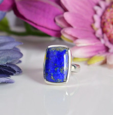 Anello rettangolare originale con pietre preziose lapislazzuli in argento...
