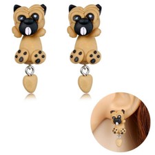 2X orecchini 3D cagnolino shar pei DOG orecchino bigiotteria donna marrone cane