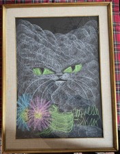 Quadro Pastello Su Cartoncino - “La Gatta” - Novella Parigini (1928-1993 Roma)