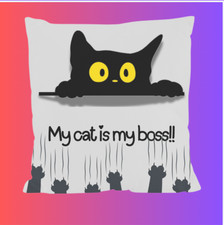  Cuscino “My Cat Is My Boss!!” – grigio - " spedizione inclusa "