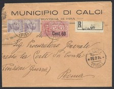 STORIA POSTALE Regno 1923 Espresso da Calci a Roma (CC)