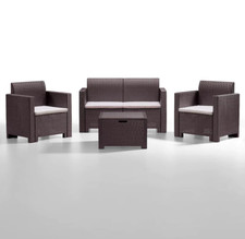 Salotto da giardino Set con 2 poltrone 1 divano 1 tavolo grigio bianco marrone