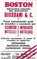 PUBBLICITA' 1952 MAGAZZINI BOSTON GIUSSANI E C. MILANO MOTO SCOOTER MOTOCARRI