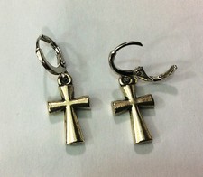ORECCHINI EARRINGS UOMO DONNA CERCHI COLOR ACCIAIO CIONDOLO CROCE CROSS C UNISEX