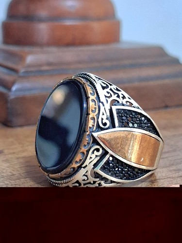 Anello uomo argento 925 onice - argento,