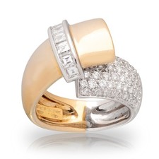 Anello vintage Alfieri e San Giovanni oro 18 kt bicolore pavè set diamanti a grappolo