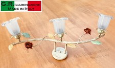 PLAFONIERA IN FERRO BATTUTO 3 LUCI BINARIO AVORIO LAMPADARIO BAGNO CUCINA FB24