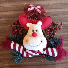 Fuori porta Ghirlanda Natale Natalizia In Legno Renna Peluche Misura Cm 22 X 22 