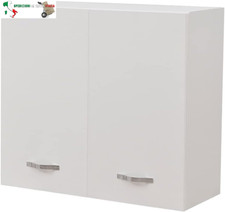 Pensile da Cucina a Parete, Armadio Sospeso in Legno con Due Ante 1 Ripiano e 2 