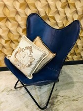 Poltrona pieghevole fatta a mano vintage pelle di bufalo blu farfalla seduta letto