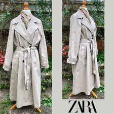 ZARA Trench lungo con cintura BEIGE, patta anti-tempesta, cotone ed elastomultiestere XL