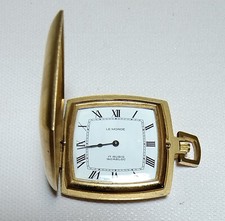 Orologio watch LE MONDE da tasca vintage quadrato dorato, mai usato, come nuovo