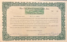 Rio Del Mar Country Club Stock Certificate- Aptos, California 1936