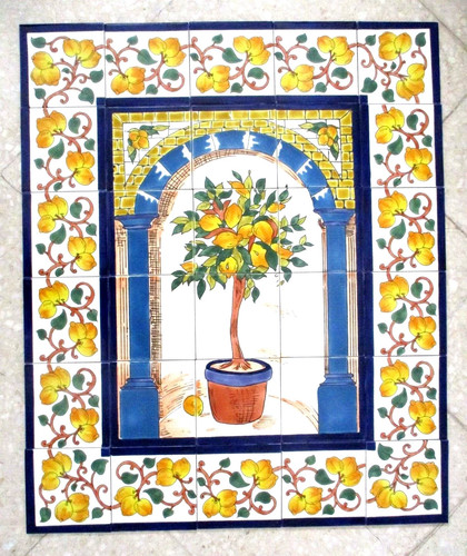 Piastrella ceramica dipinta - , a