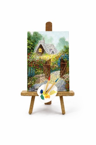 Miniatura dipinto olio tela - su,