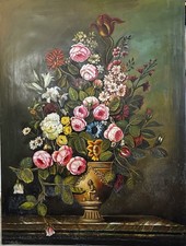 Quadro originale con fiori in vaso – olio su tela firmato ‘95 – vintage elegante