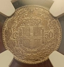 50 CENTESIMI 1889 UMBERTO I MONETA REGNO D&apos;ITALIA IN ARGENTO NGC MS 63