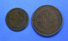 LA028-REGNO DI SARDEGNA - 5 Cent. 1859 BIR + 1 Cent. 1826 TO "P"