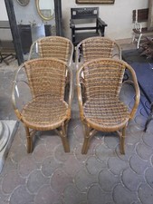 Sedie Vintage In Rattan , Lotto Sedie In Midollino , Gruppo 4 Sedie