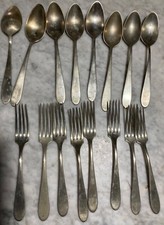 posate: set di 8 cucchiai e 8 forchette in alpacca vintage