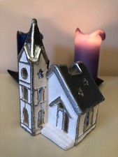 Portacandele Chiesa di Natale Usato / Ceramic House Candle Holder Second Hand 