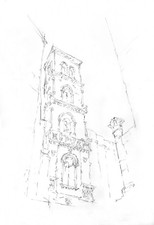 MANDURIA, sotto il campanile, disegno a matita, puglia salento vino primitivo