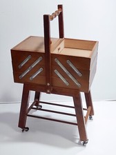 Scatola da cucito antica in legno Porta kit carrello portautensili vintage