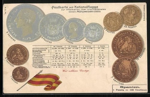 Cartolina monete spagnole - monete,