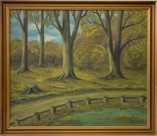 Dipinto Ad Olio Naif Paesaggio