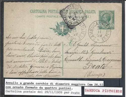 1909 intero postale da - postale,