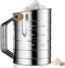 Setaccio per Farina in Acciaio Inox 3 Cup - Spargifarina Rotante a Manovella Con