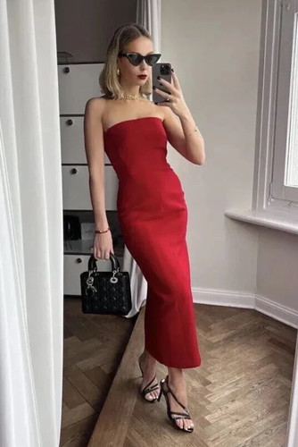 Abito tubino midi rosso donna