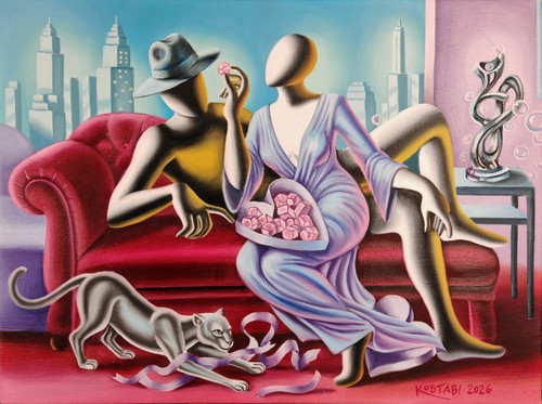 Mark kostabi dipinto olio - a,