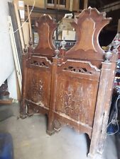 antica testiera letto fine '800/primi '900 in legno con intarsio da restaurare