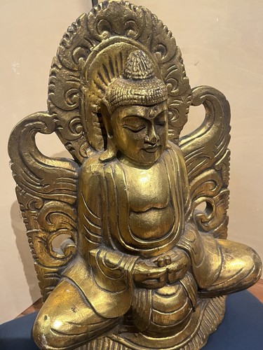 Gold tone seated buddha - buddha, statue