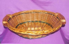 CONTENITORE CESTO CESTINO VASSOIO PORTAFRUTTA VIMINI LEGNO OVALE  CUCINA CASA