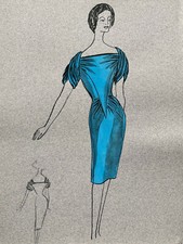 Abito Blu Disegno Originale Alta Moda Donna 31x23cm XX°